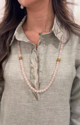 السبحه الذكيه من حجر الكوارتز الوردي الطبيعي الفات...