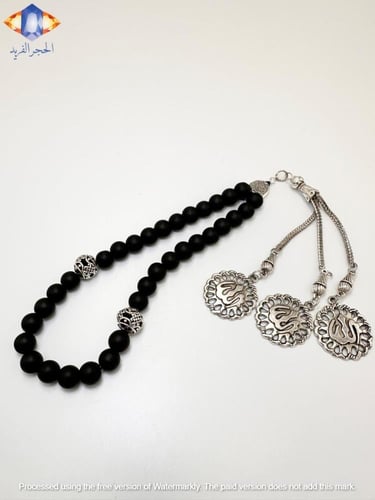 سبحة حجر العقيق الأسود الكريم الطبيعي