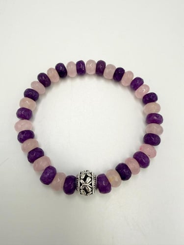 سوار حجر اليشب البنفسجي والوردي القرصي المضلع الطب...