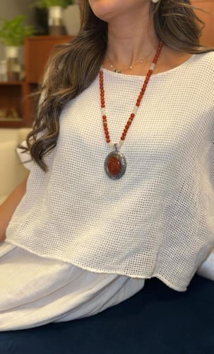 عقد وتعليقه من حجرالعقيق الأحمر والعقيق الأبيض الط...