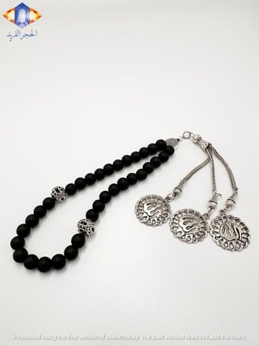 سبحة حجر العقيق الأسود الكريم الطبيعي