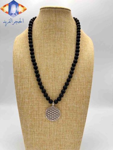 سلسال الحجر البركاني الأسود الطبيعي مع تعليقه زهره...