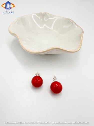 حلق من حجر المرجان ( الكورال) ألأحمر الطبيعي الكري...