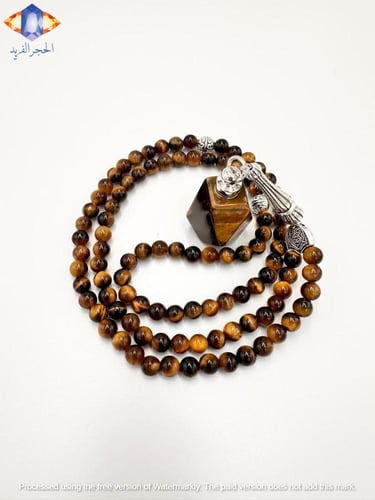 عقد و سبحة حجر عين النمر الأصفر الطبيعي الكريم مع...
