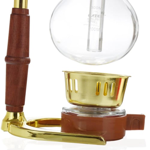ماكينة صنع قهوة زجاجية بمقبض خشبي