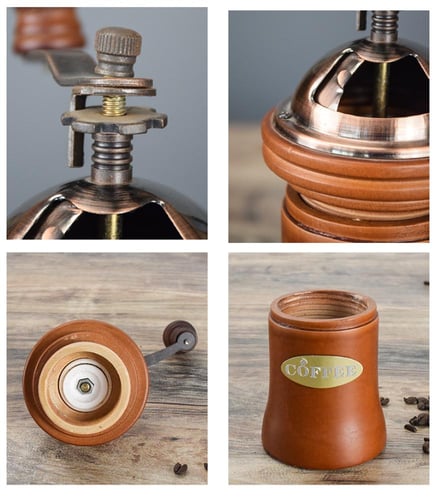 مطحنة قهوة يدوية خشبية بتصميم عتيق