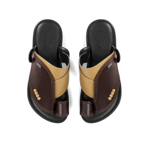 حذاء شرقي ايطالي جلد طبيعي بني وبيج