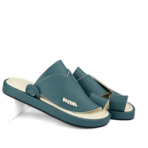 نعال شرقي وطني جلد باللون الأزرق البترولي الرائع