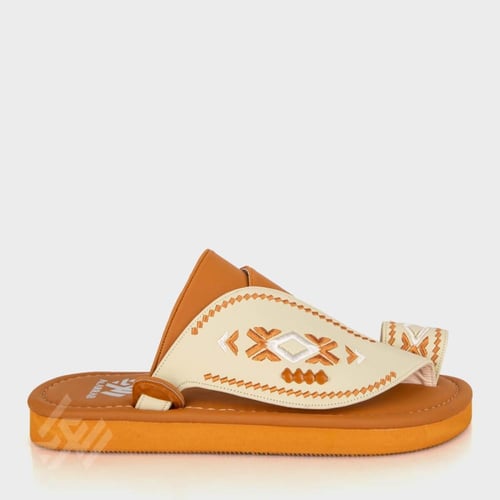 نعال شرقي مطرز عصري برتقالي وأبيض بتصميم فريد