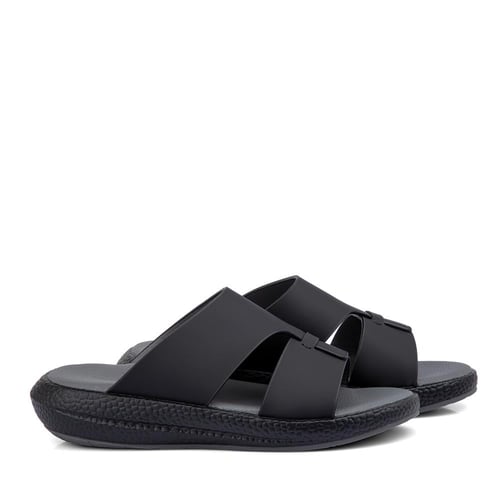 نعال خليجي أسود جلد بارضية رصاصية