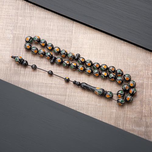 سبحة كوك فضه 12 ملي نقش اصفر واخضر