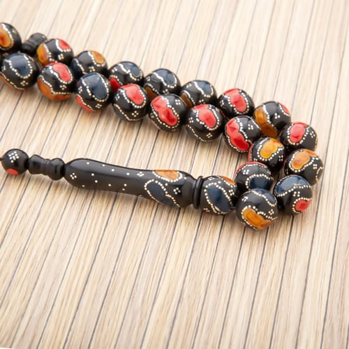 سبحه كوك فضه 12 ملي أحمر وأصفر