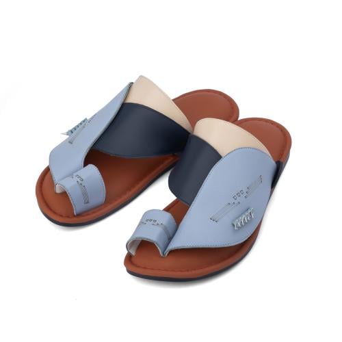 نعال شرقي مطرز طبي جلد سماوي وكحلي وبيج