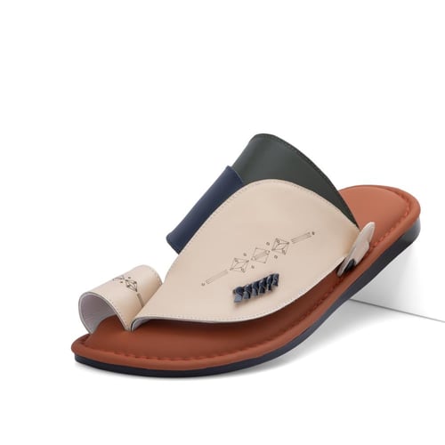 حذاء شرقي طبي جلد مطرز بيج وكحلي وزيتي