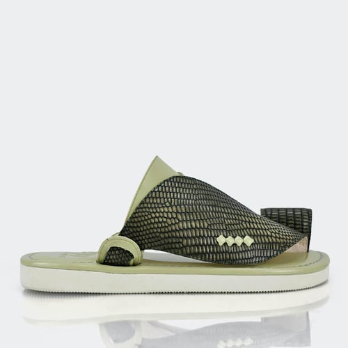 نعال شرقية مطرزة من الجلد الايطالي بنقشة ثعبان أخض...