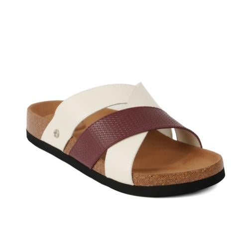 نعال رجالي اسباني بلون احمر داكن واوف وايت