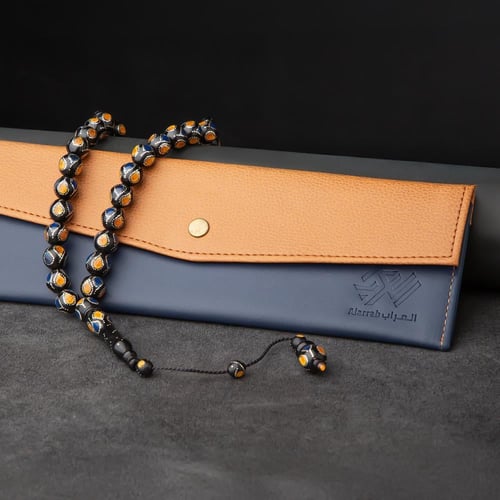 سبحة كوك فضه 12 ملي نقش أزرق وأصفر