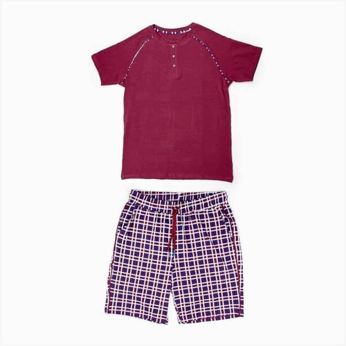 طقم بيجامة من قطعتين تركي خمري وكحلي