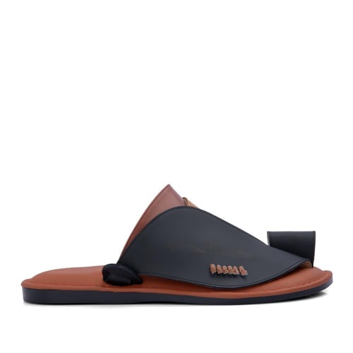 نعال شرقي طبي جلد مطرز أسود وجملي