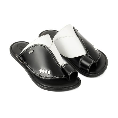 حذاء شرقي ايطالي جلد طبيعي اسود وابيض