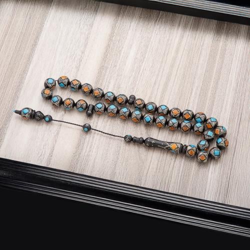 سبحة كوك فضه 12 ملي - نقشات سماوي وناري