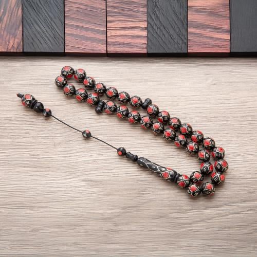 سبحة كوك فضه 12 ملي نقش أحمر