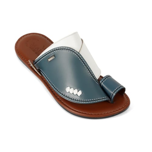 حذاء شرقي ايطالي جلد طبيعي ابيض ورمادي