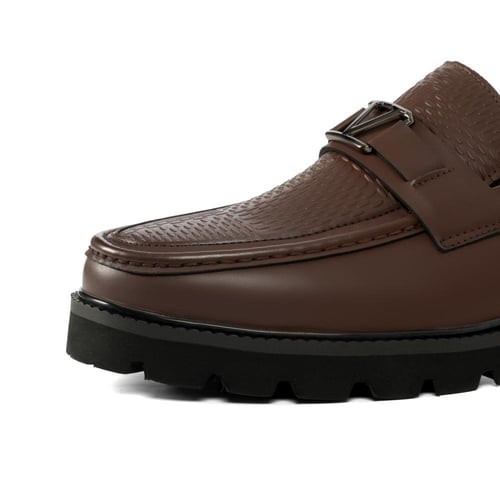 حذاء لوفر لون بني كافي أنيق من الجلد الطبيعي