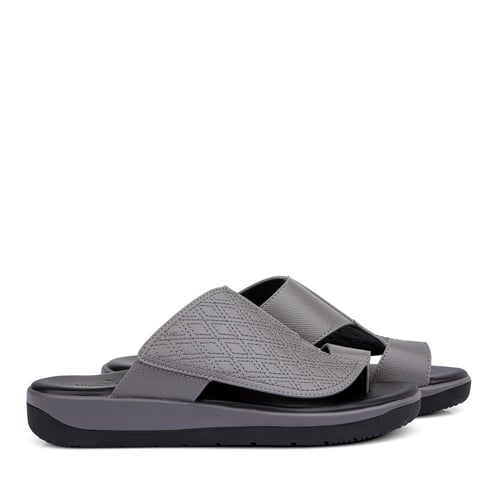 حذاء شرقي طبي جلد رمادي بنقشات خليجي