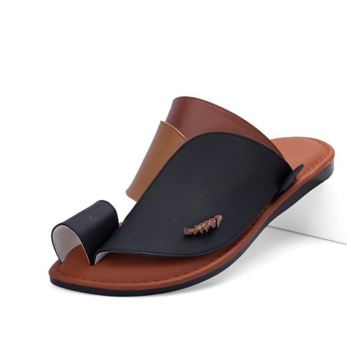 نعال شرقي طبي جلد مطرز أسود وجملي