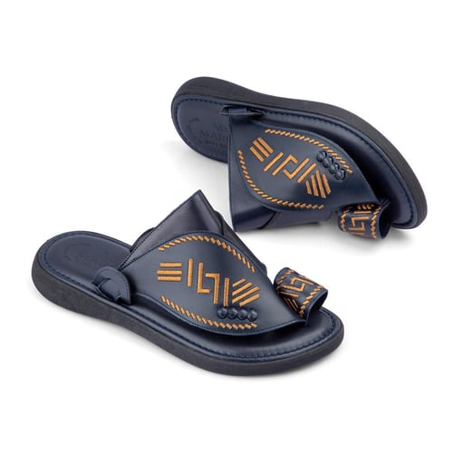 صندل شرقي إيطالي كحلي مطرز برتقالي