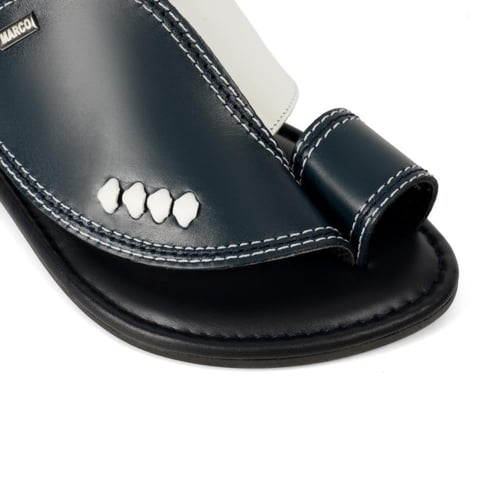 حذاء شرقي ايطالي جلد طبيعي كحلي وابيض