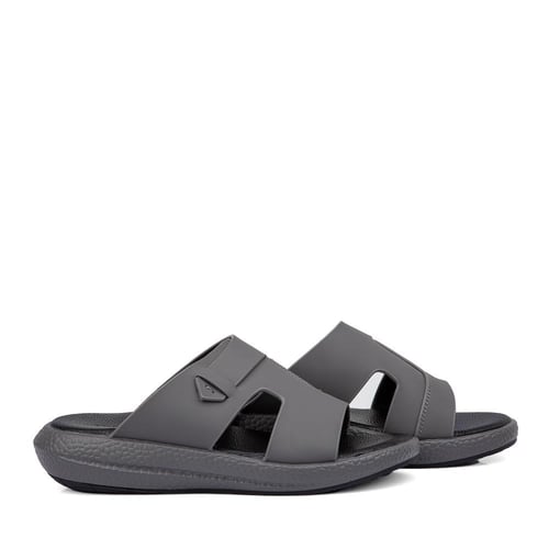 نعال خليجي جلد رمادي طبيعي بارضية سوداء