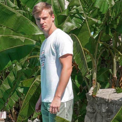 طقم بيجامة من قطعتين تركي زيتي وأبيض