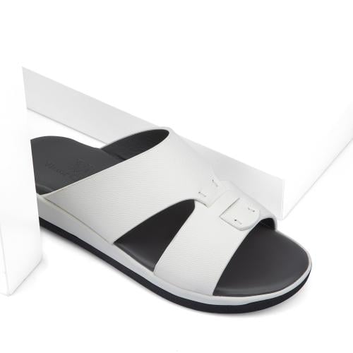 نعال خليجي جلد أبيض طبيعي وارضية رمادية طبية