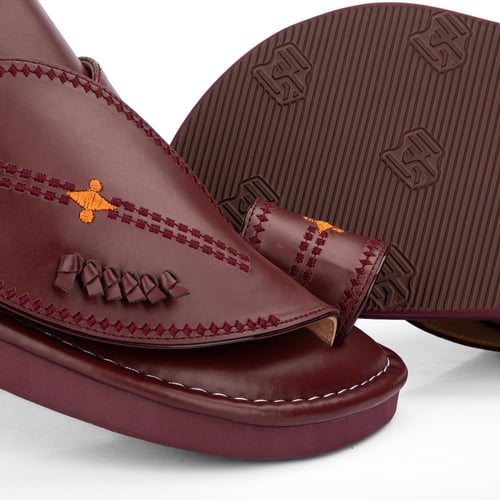 نعال سعودي جلد خمري طبيعي مطرز