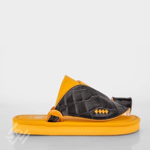 حذاء وطني شرقي جلد طبيعي أصفر وأسود