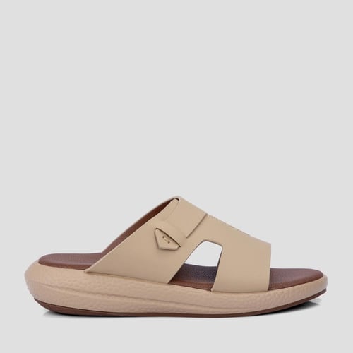 نعال خليجي جلد بيج كاكي وأرضية طبية بنية