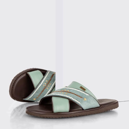 نعال رجالي طبي تركي اخضر فاتح بدون إصبع بأرضية مري...