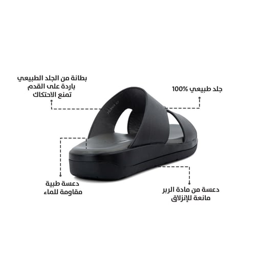 نعال خليجي جلد اسود ايطالي وارضية رمادي طبية