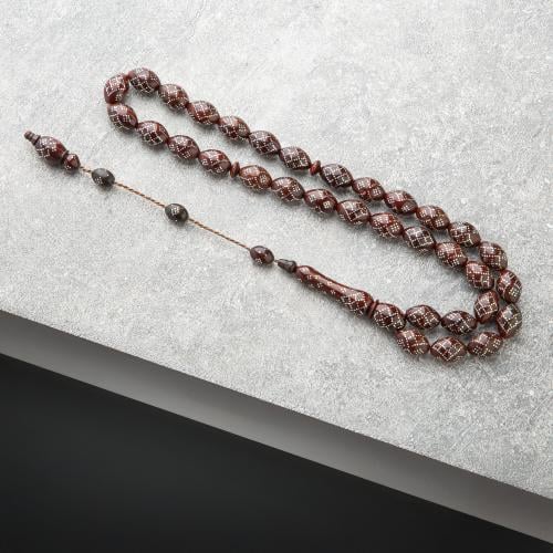 سبحه فاخرة من الخرز البني المطرّز بالفضي