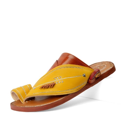 نعال شرقي مطرز عسلي واصفر جلد طبيعي