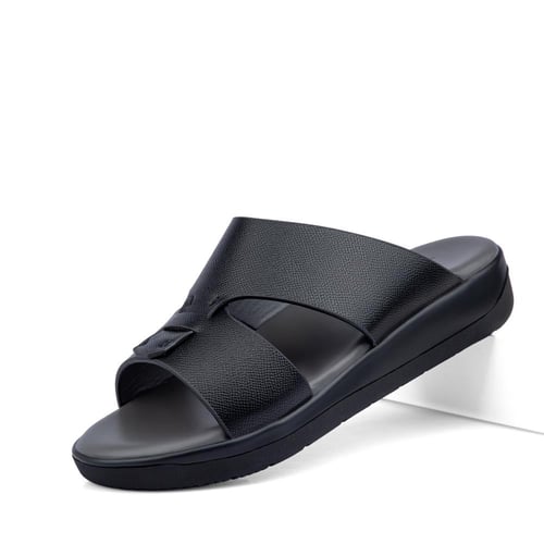 نعال خليجي من الجلد الاسود بارضية رمادية طبية