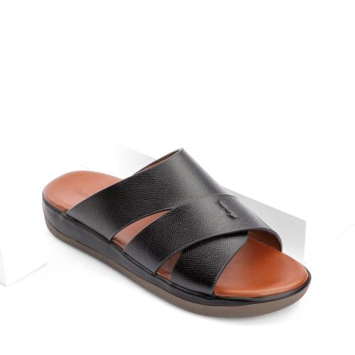 حذاء خليجي جلد أسود طبيعي بنعل طبي عسلي