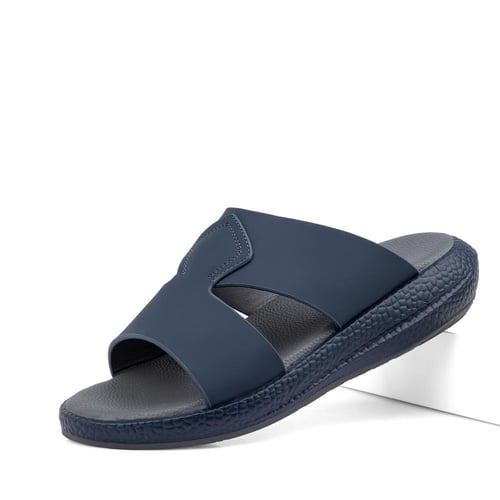 نعال خليجي طبي جلد كحلي وارضية رمادي