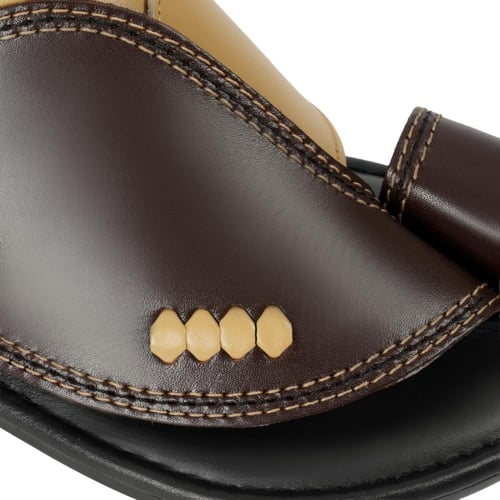 حذاء شرقي ايطالي جلد طبيعي بني وبيج