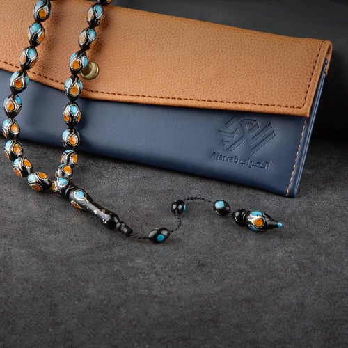 سبحه خرز رائعة بألوان اسود وأصفر وسماوي