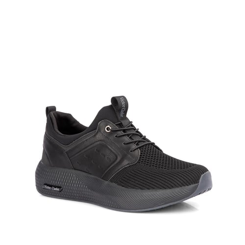 حذاء رياضة قماش وجلد اسود طبي من فيكتور كلارك
