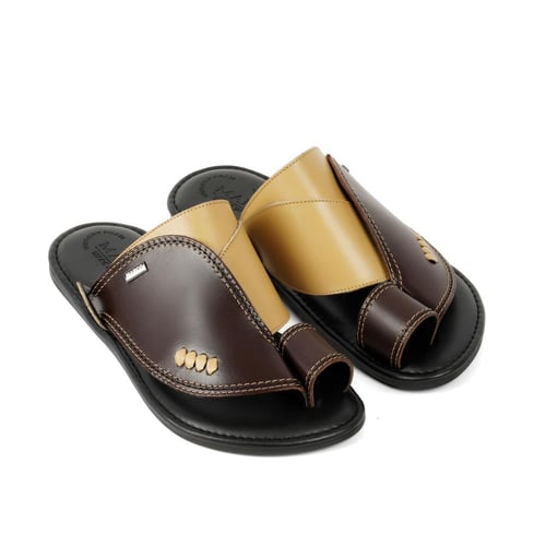 حذاء شرقي ايطالي جلد طبيعي بني وبيج