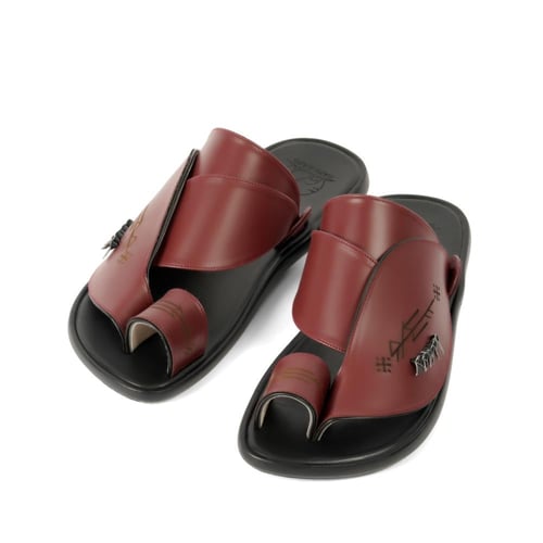 نعال شرقي طبي جلد خمري مطرز